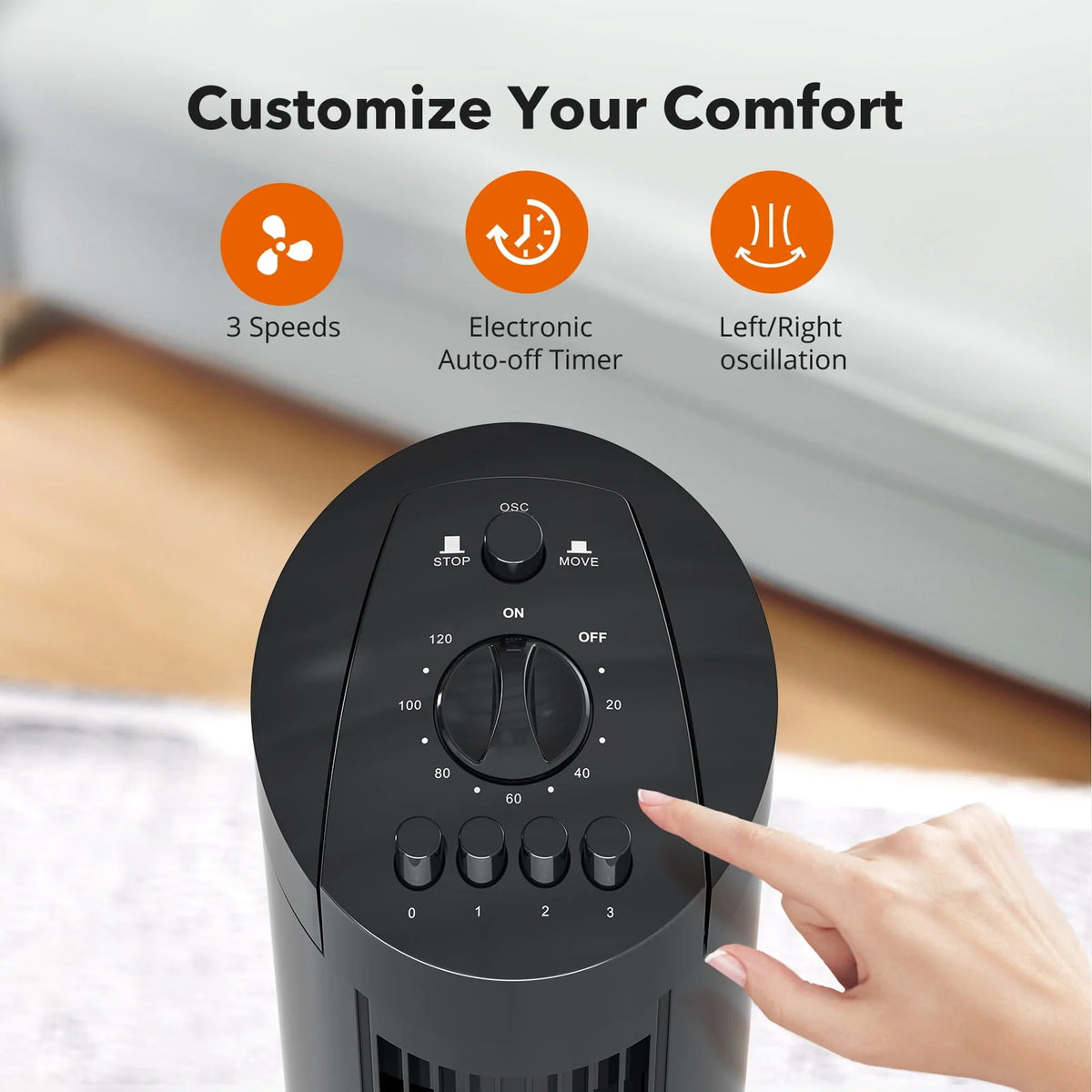 36" Oscillating Tower Fan, 3 Speeds, Timer P739